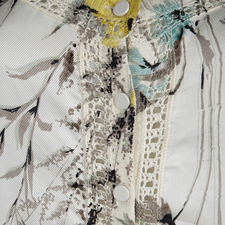 Pre Owned Kenzo Cream Floral Printed Silk Button Front Cardigan M 