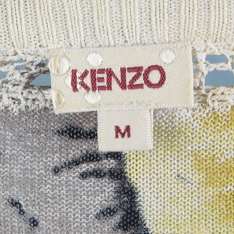 Pre Owned Kenzo Cream Floral Printed Silk Button Front Cardigan M 