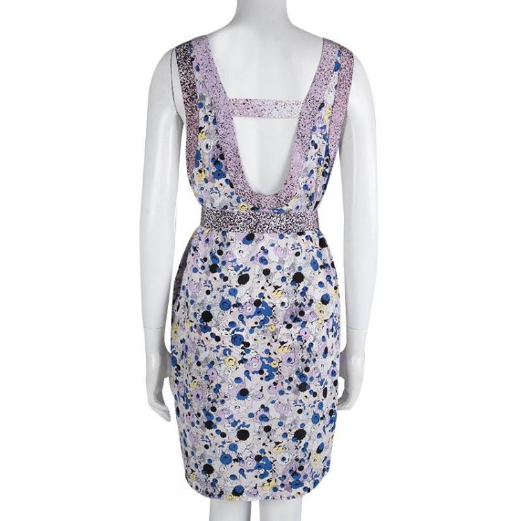 Pre Owned Kenzo Multicolor Silk Printed Drop Waist Sleeveless Belted Dress S