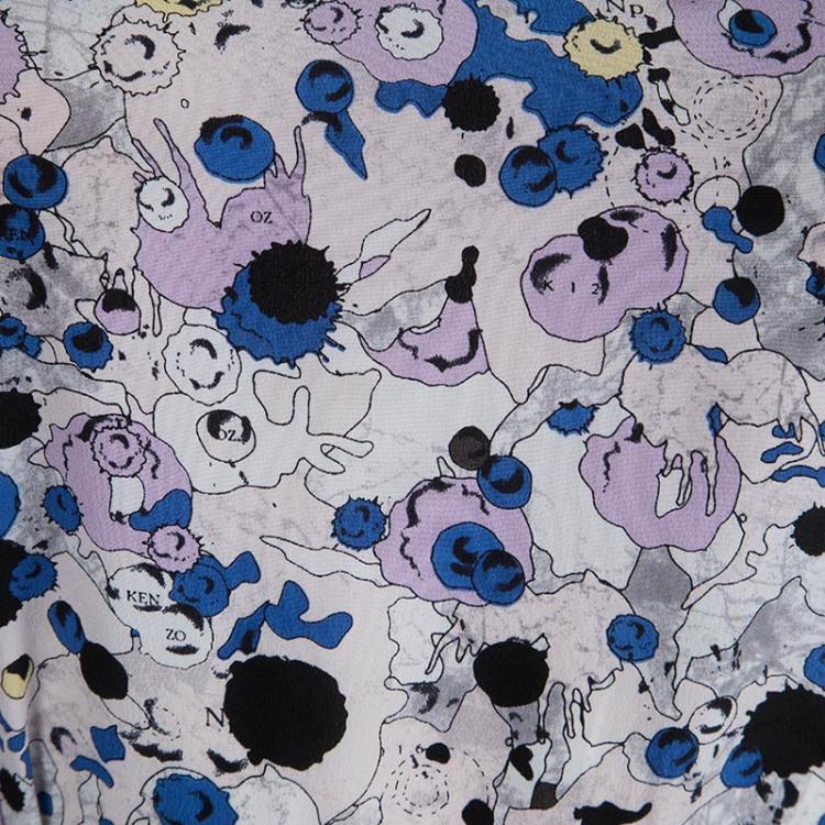 Pre Owned Kenzo Multicolor Silk Printed Drop Waist Sleeveless Belted Dress S