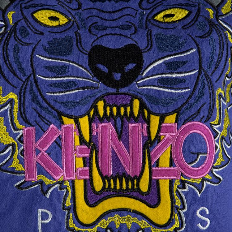 Pre Owned Kenzo Blue Embroidered Tiger Motif Sweatshirt S
