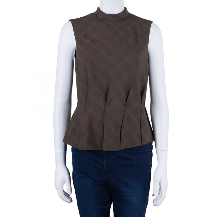 Pre Owned Kenzo Houndstooth/Plaid Pleated Top M