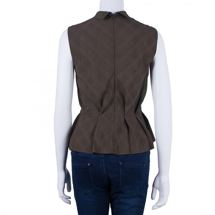 Pre Owned Kenzo Houndstooth/Plaid Pleated Top M