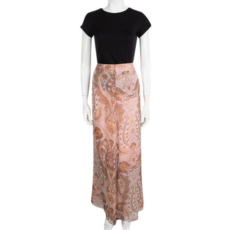 مملوكة مسبقًا Kenzo Pink Paisley Printed Silk Chiffon Tie Detail Skirt M