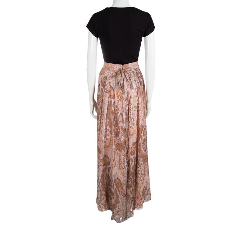 مملوكة مسبقًا Kenzo Pink Paisley Printed Silk Chiffon Tie Detail Skirt M