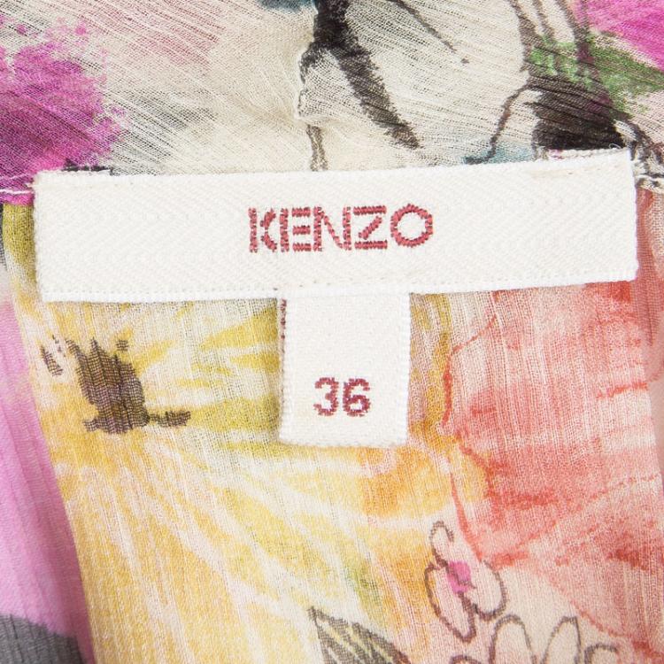 مملوكة مسبقًا Kenzo Floral Printed Crinkled Silk Chiffon Front Tie Detail Blouse S