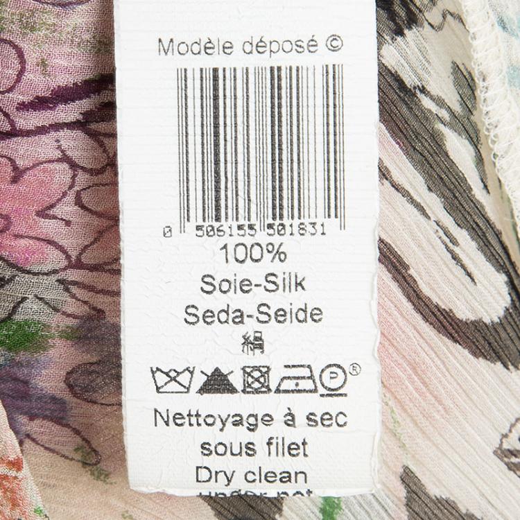 مملوكة مسبقًا Kenzo Floral Printed Crinkled Silk Chiffon Front Tie Detail Blouse S
