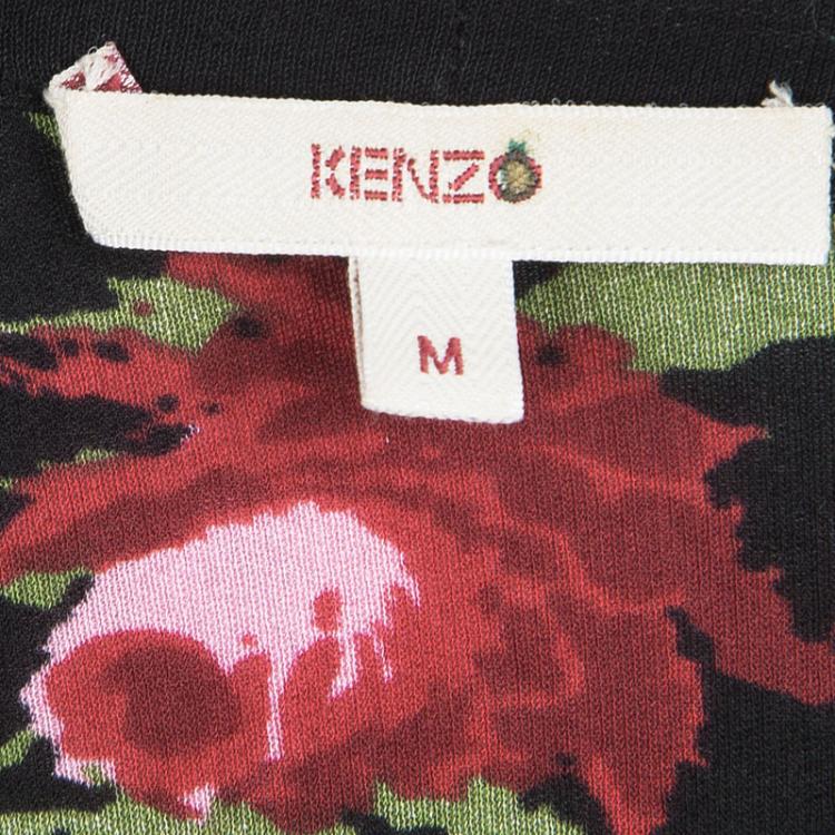 Pre Owned Kenzo Black Floral Printed Silk Jersey Sequin Embellished Wrap Top M
