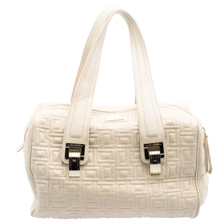 Pre Owned Lancel Off White Embossed Leather Satchel