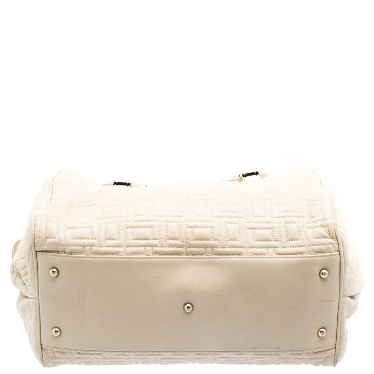 Pre Owned Lancel Off White Embossed Leather Satchel
