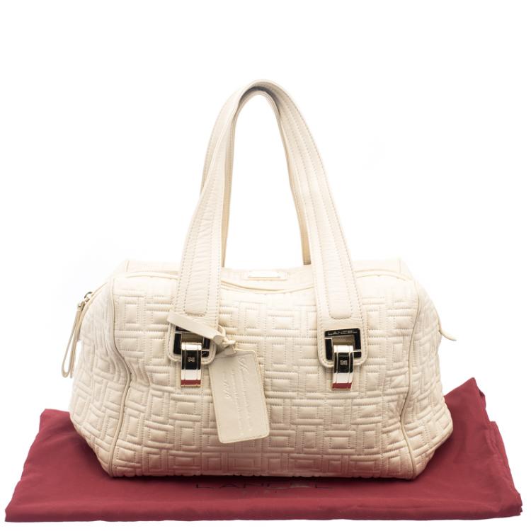 Pre Owned Lancel Off White Embossed Leather Satchel
