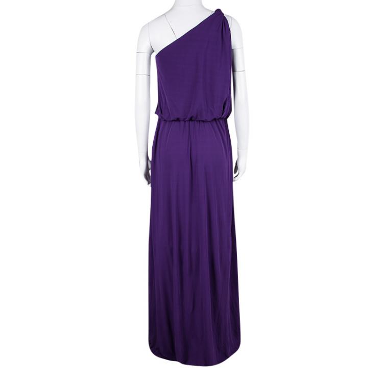 Pre Owned Lanvin Purple One Shoulder Draped Maxi Dress M