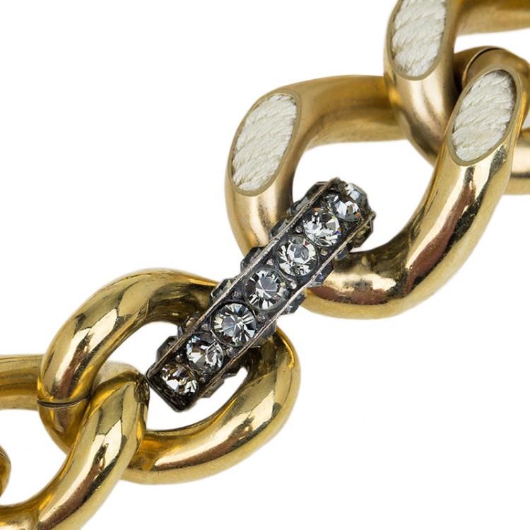 Pre Owned Lanvin Embellished Curb Gold Tone Chain Necklace
