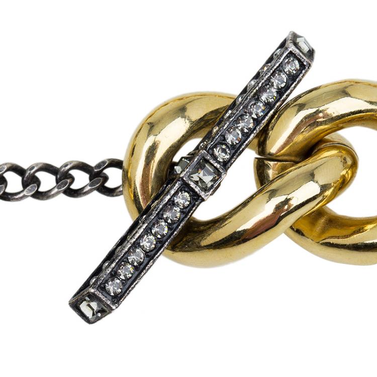 Pre Owned Lanvin Embellished Curb Gold Tone Chain Necklace