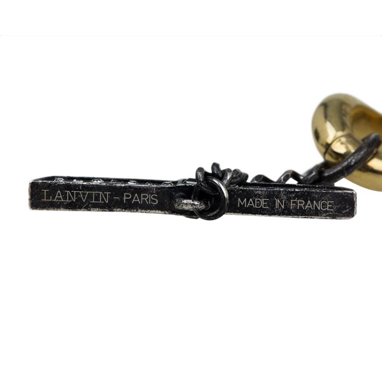 Pre Owned Lanvin Embellished Curb Gold Tone Chain Necklace