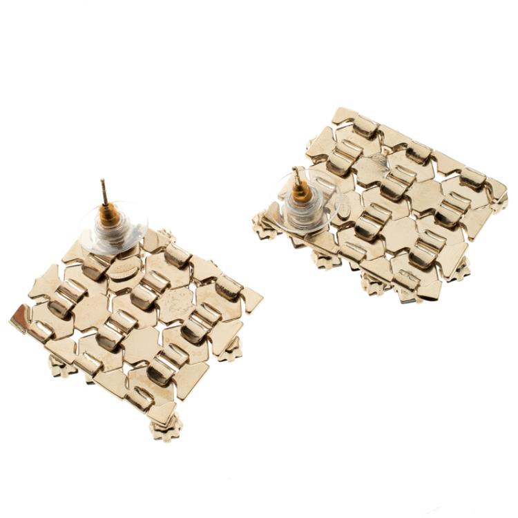 مملوكة مسبقًا Lanvin 'Chain Lumiere' Crystal honeycomb Gold Tone Stud Earrings