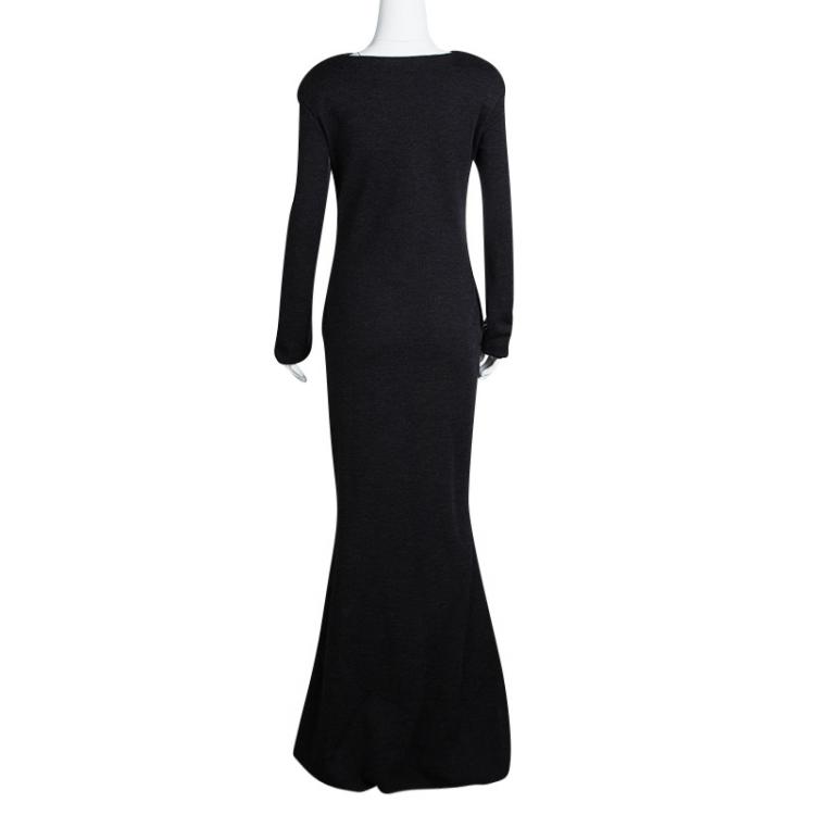 Pre Owned Lanvin Dark Grey Wool Zip Detail Long Sleeve Maxi Dress S