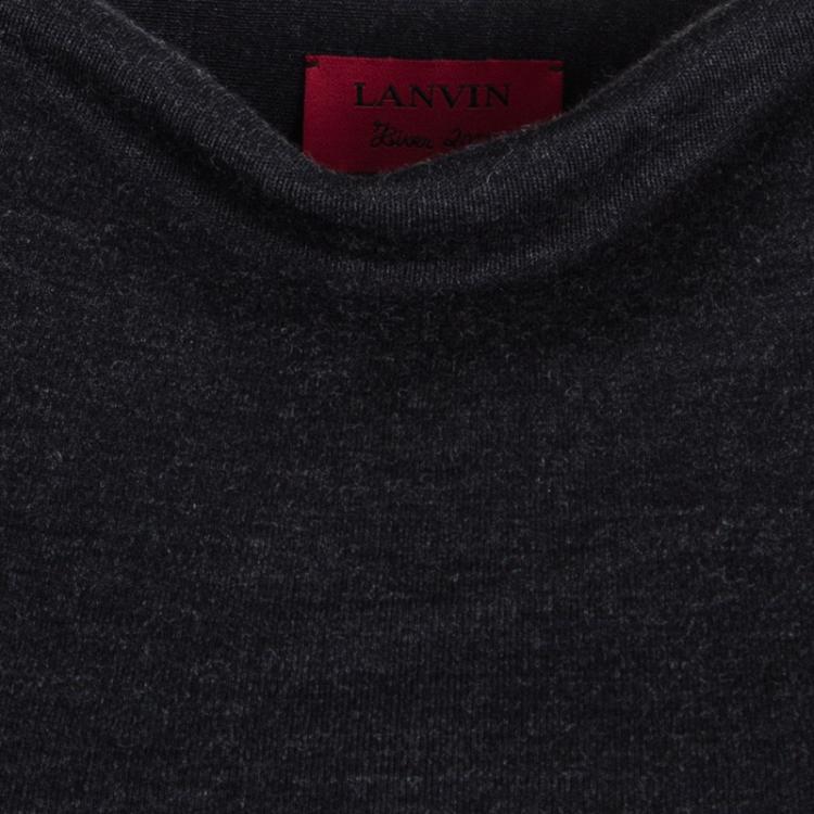 Pre Owned Lanvin Dark Grey Wool Zip Detail Long Sleeve Maxi Dress S