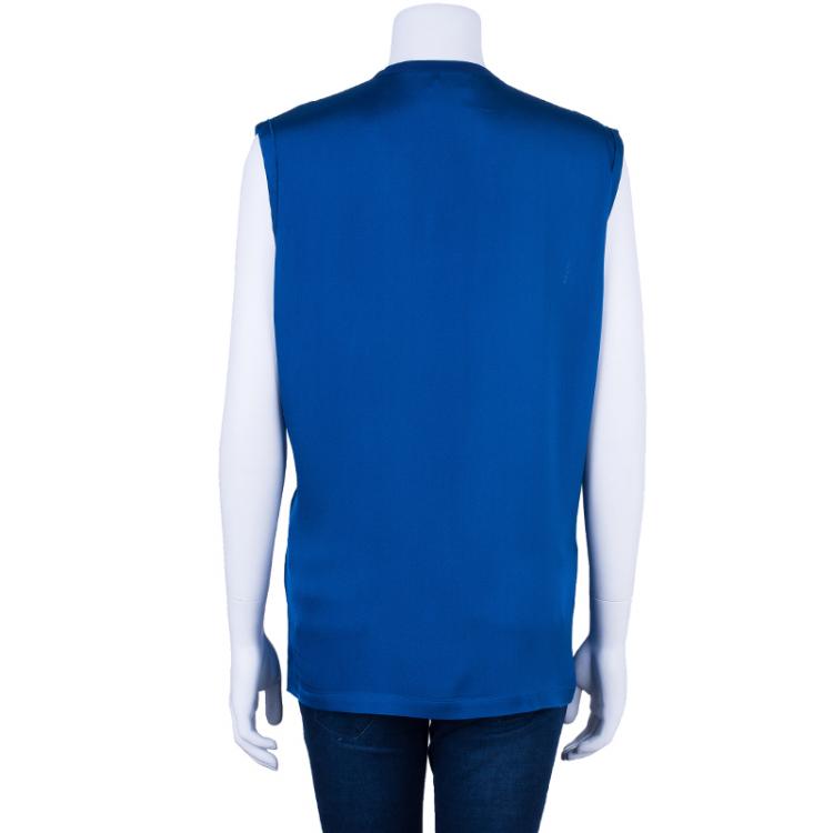 Pre Owned Lanvin Navy Grossgrain Slit-Front Top M