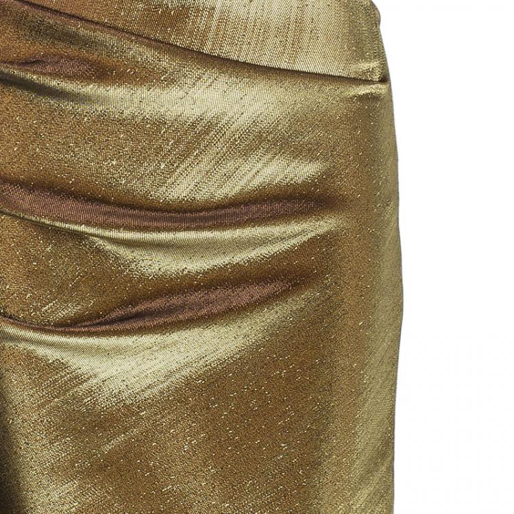 Pre Owned Lanvin Gold Lame One-Shoulder Dress S