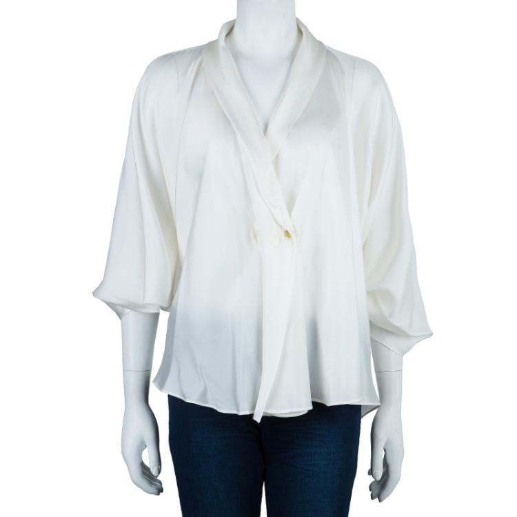 Pre Owned Lanvin White Oversize Silk Top M