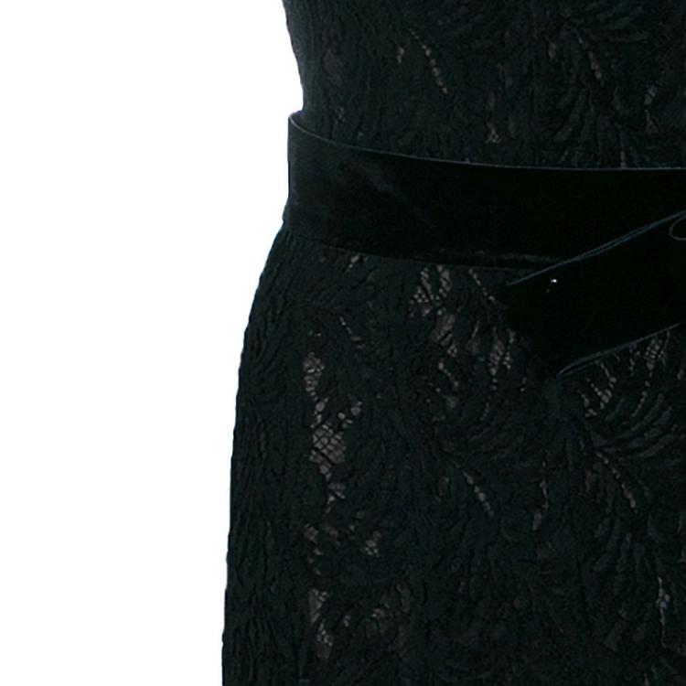 Pre Owned Lanvin Black Lace Strapless Gown M