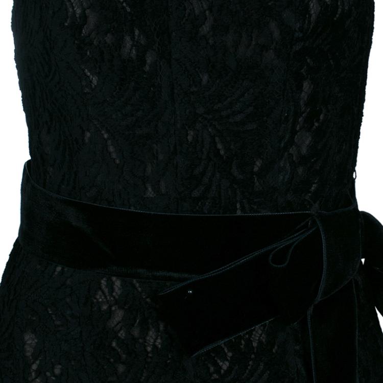 Pre Owned Lanvin Black Lace Strapless Gown M