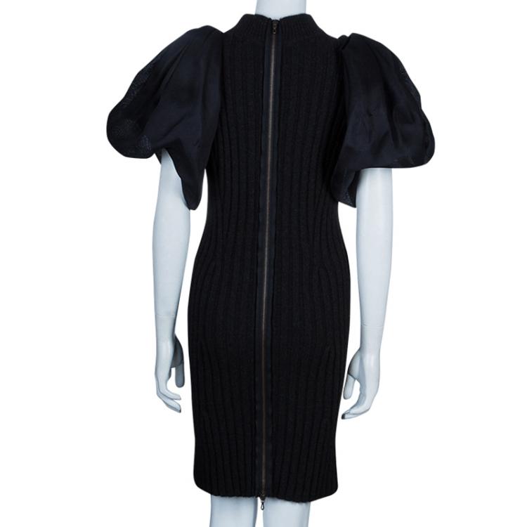 Pre Owned Lanvin Grey Rib Knit Wool Dress M