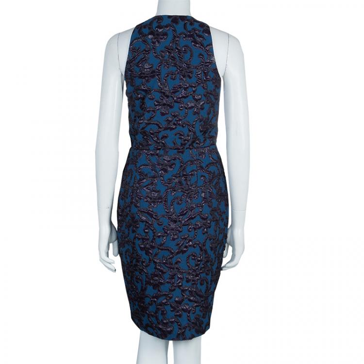 Pre Owned Lanvin Blue Brocade Dress M