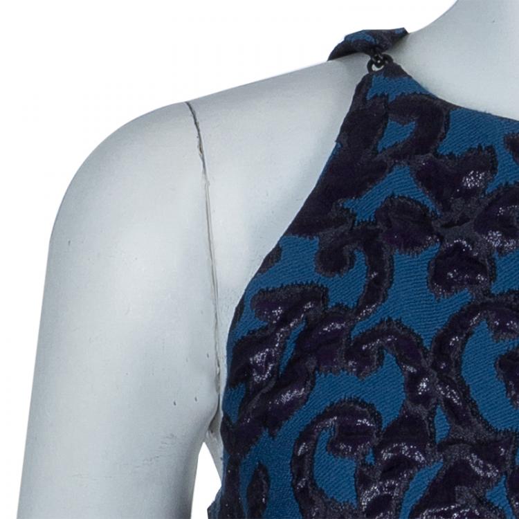 Pre Owned Lanvin Blue Brocade Dress M