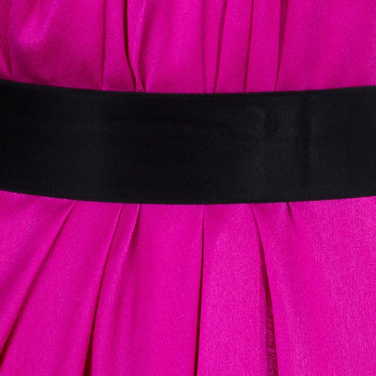 Pre Owned Lanvin Pink Sequin Floral Brooch Detail Strapless Belted Silk Dress  M