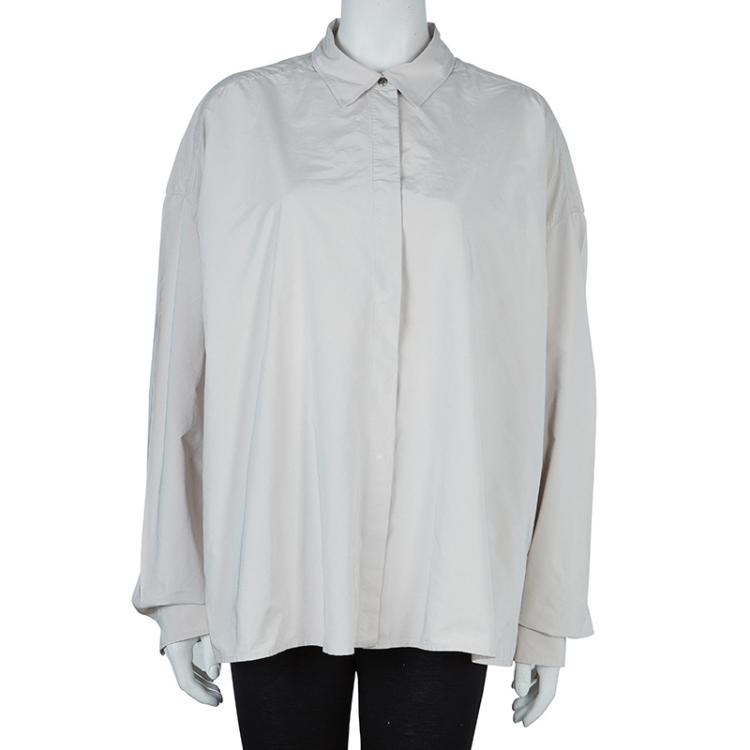 Pre Owned Lanvin Pale Grey Long Sleeve Button Down Oversized Shirt M