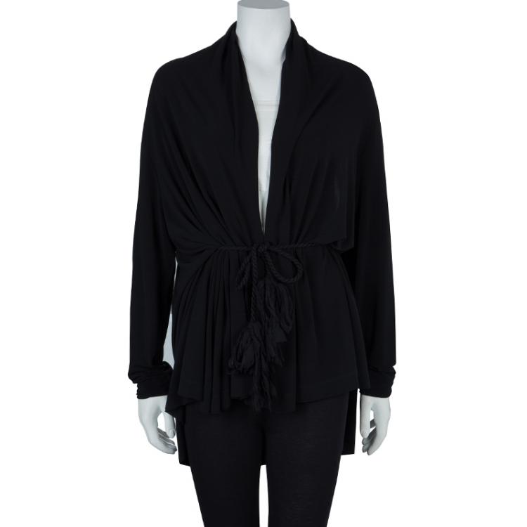 Pre Owned Lanvin Black Knit Tassel Waist Tie Detail Wrap Blouse M