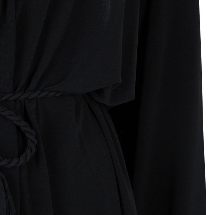 Pre Owned Lanvin Black Knit Tassel Waist Tie Detail Wrap Blouse M