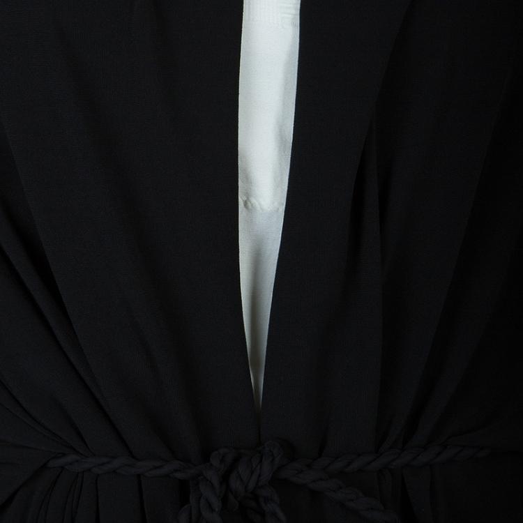 Pre Owned Lanvin Black Knit Tassel Waist Tie Detail Wrap Blouse M