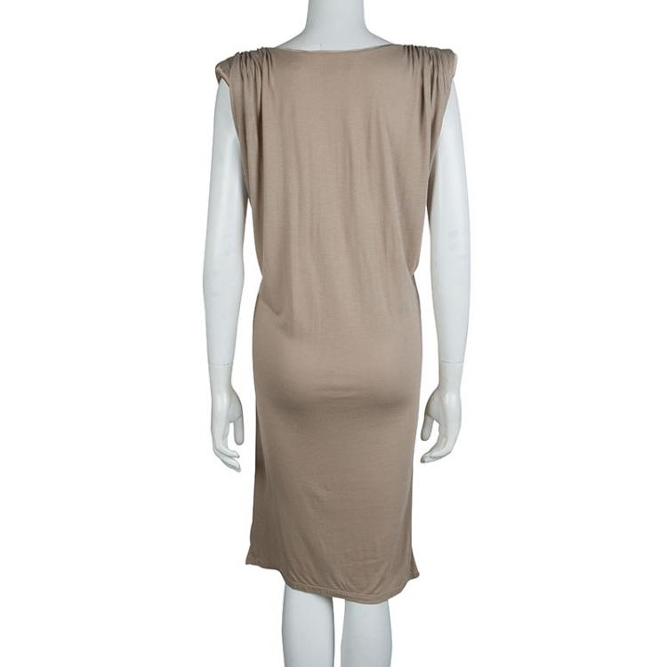 Pre Owned Lanvin Beige Jersey Draped Shoulder Sleeveless Dress M