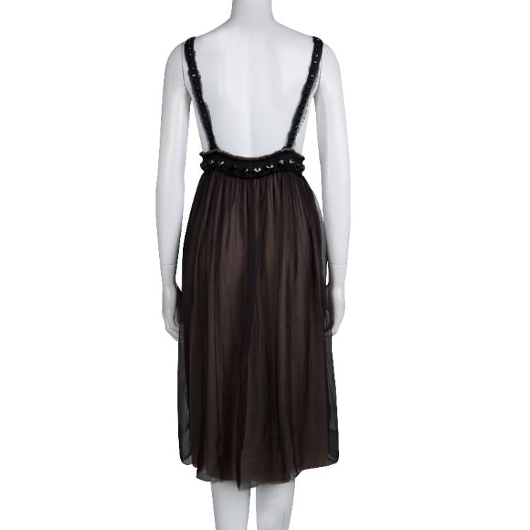 Pre Owned Lanvin Black Silk Studded Sleeveless Dress M