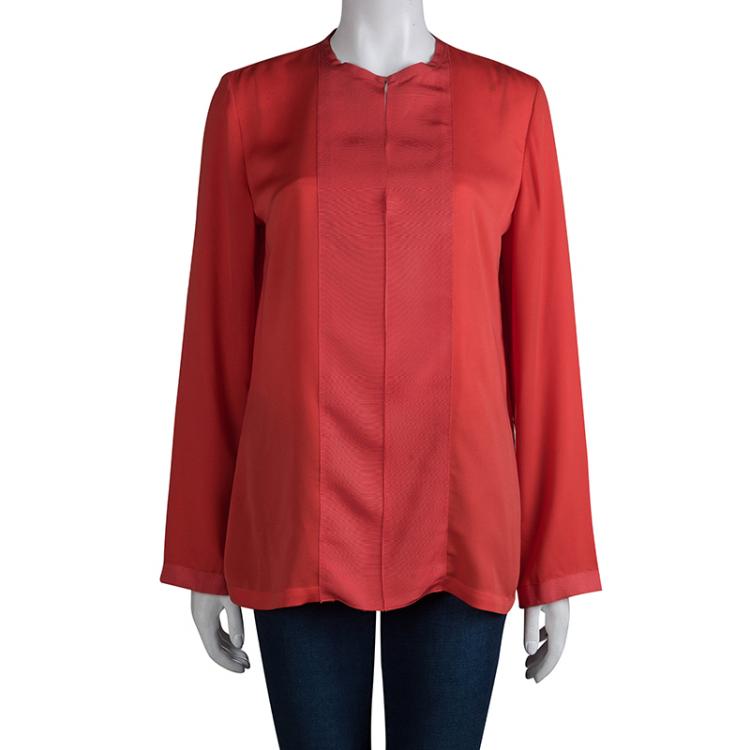 Pre Owned Lanvin Red Long Sleeve Blouse M