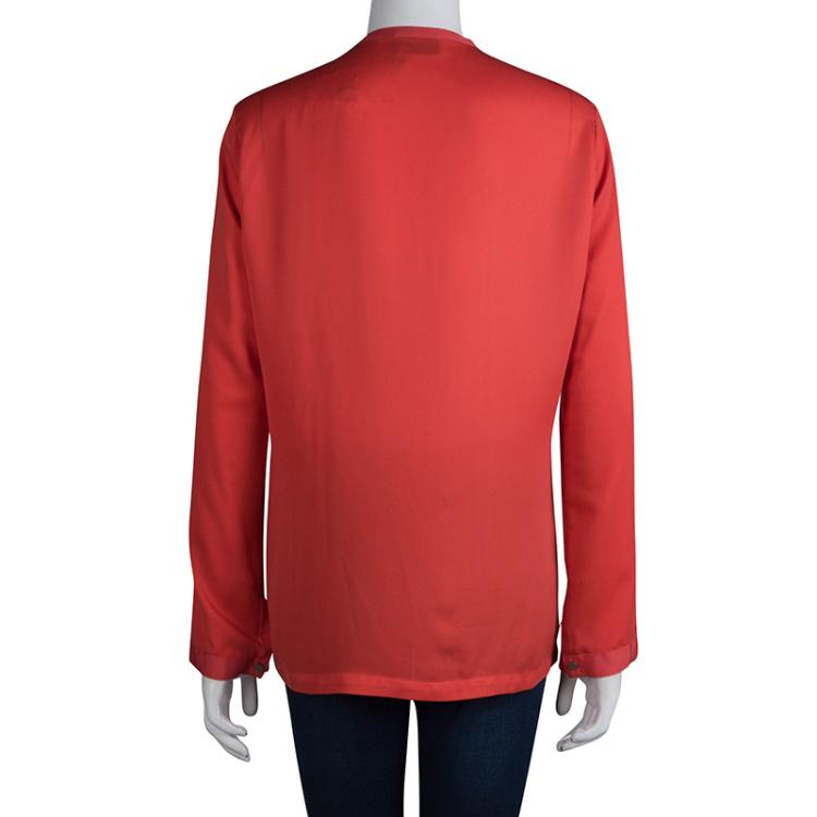 Pre Owned Lanvin Red Long Sleeve Blouse M
