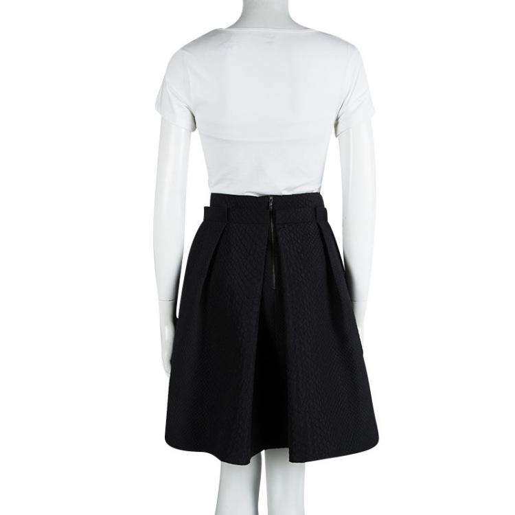 Pre Owned Lanvin Black Textured Box Pleated Skirt M