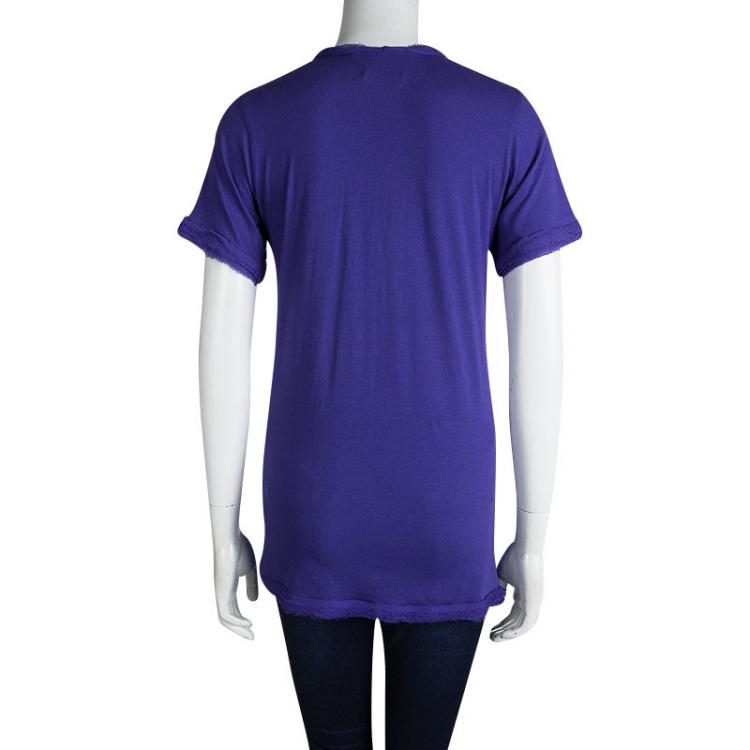 Pre Owned Lanvin Blue Knit Sequin Embellished Chiffon Trim Top S