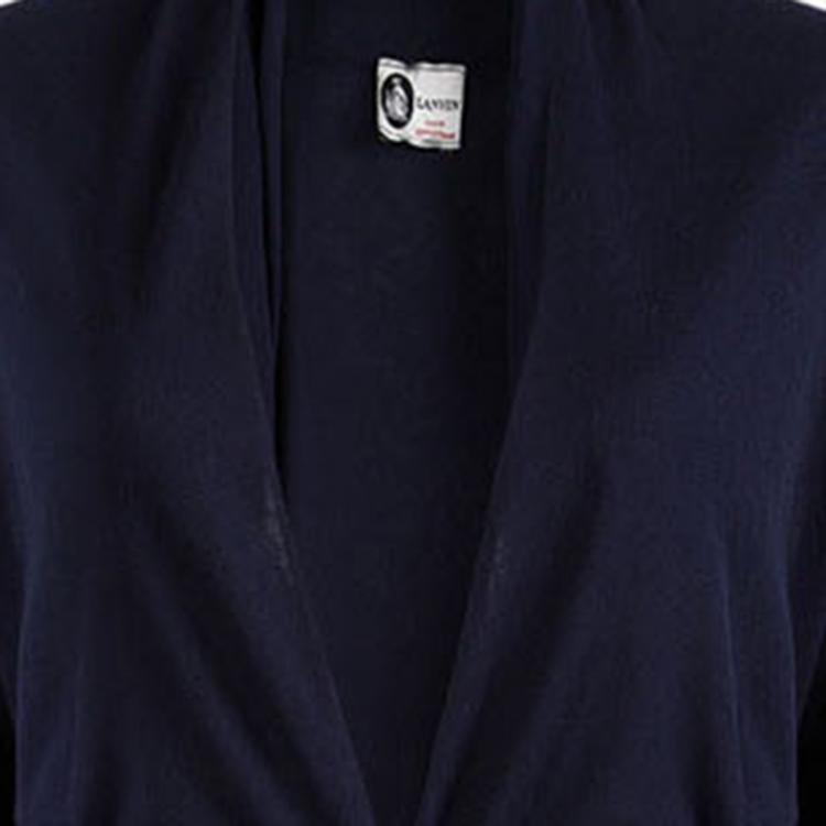 Pre Owned Lanvin Navy Blue Cotton Knit Draped Belted Cardigan M