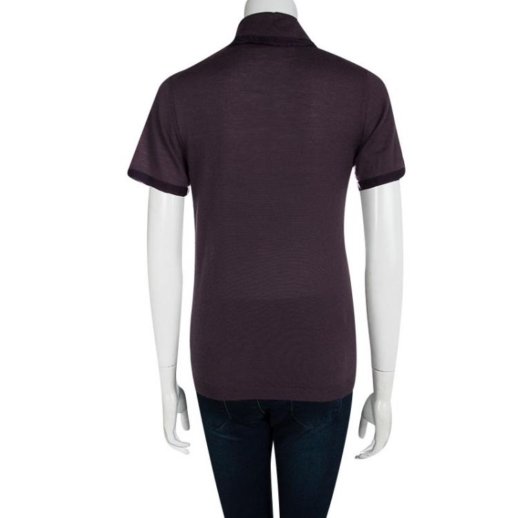Pre Owned Lanvin Purple Knit Contrast Trim Short Sleeve Top M