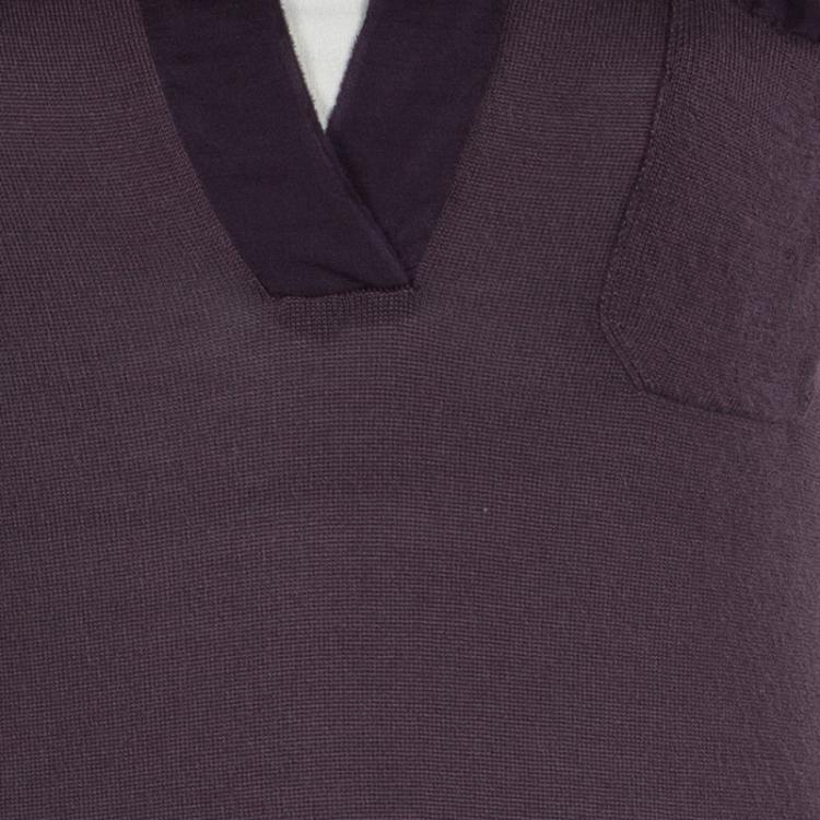 Pre Owned Lanvin Purple Knit Contrast Trim Short Sleeve Top M