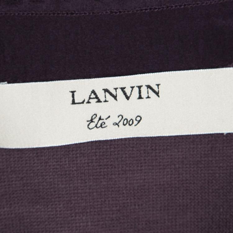 Pre Owned Lanvin Purple Knit Contrast Trim Short Sleeve Top M