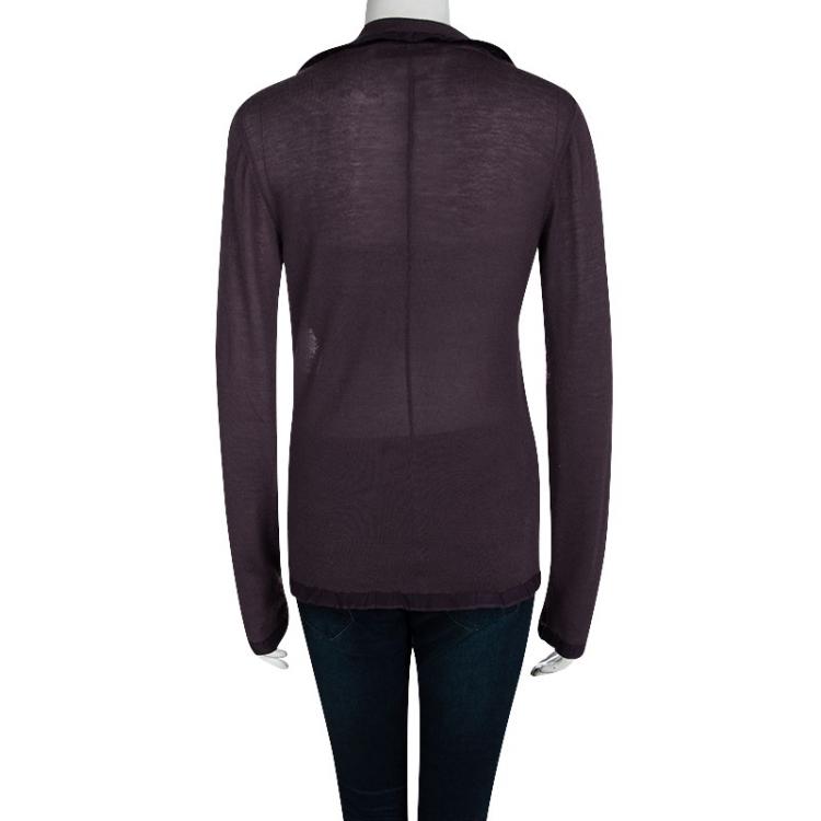 Pre Owned Lanvin Purple Knit Contrast Trim Button Front Cardigan S