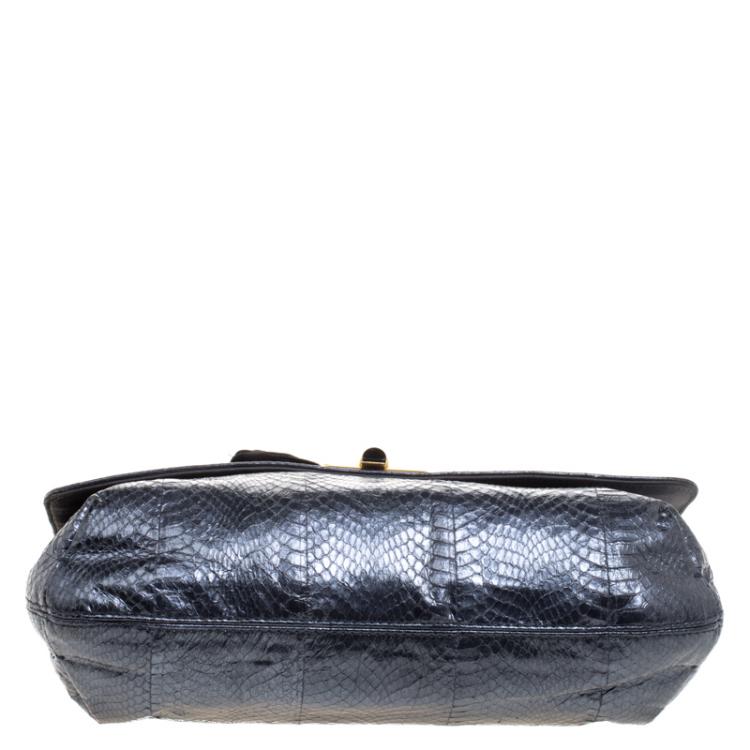 Pre Owned Lanvin Metallic Navy Blue Python Happy Shoulder Bag