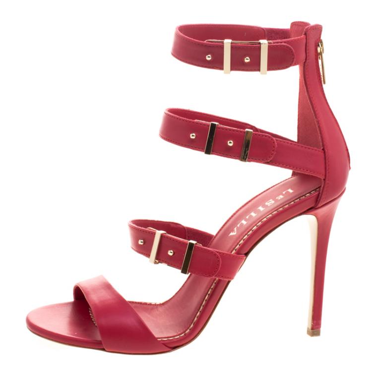 red leather strappy heels