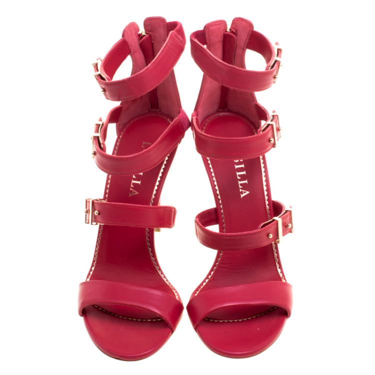 Pre Owned Le Silla Red Leather Minerva Strappy Sandals Size 37