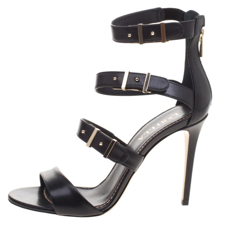 Pre Owned Le Silla Black Leather Minerva Strappy Sandals Size 37.5